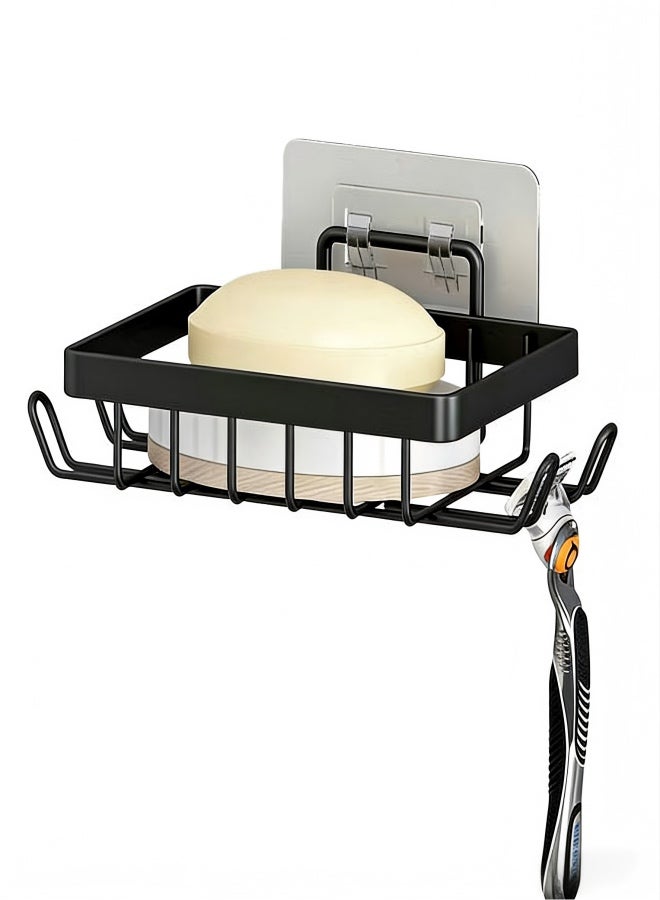 Soap Dish Holder, No Drilling Soap Bar Holder, Adhesive 304 Rustproof Stainless Steel Bar Soap Holder, Wall Mounted Soap Dish for Shower, Bathroom Kitchen Sponge Holder (Black) - Image 1